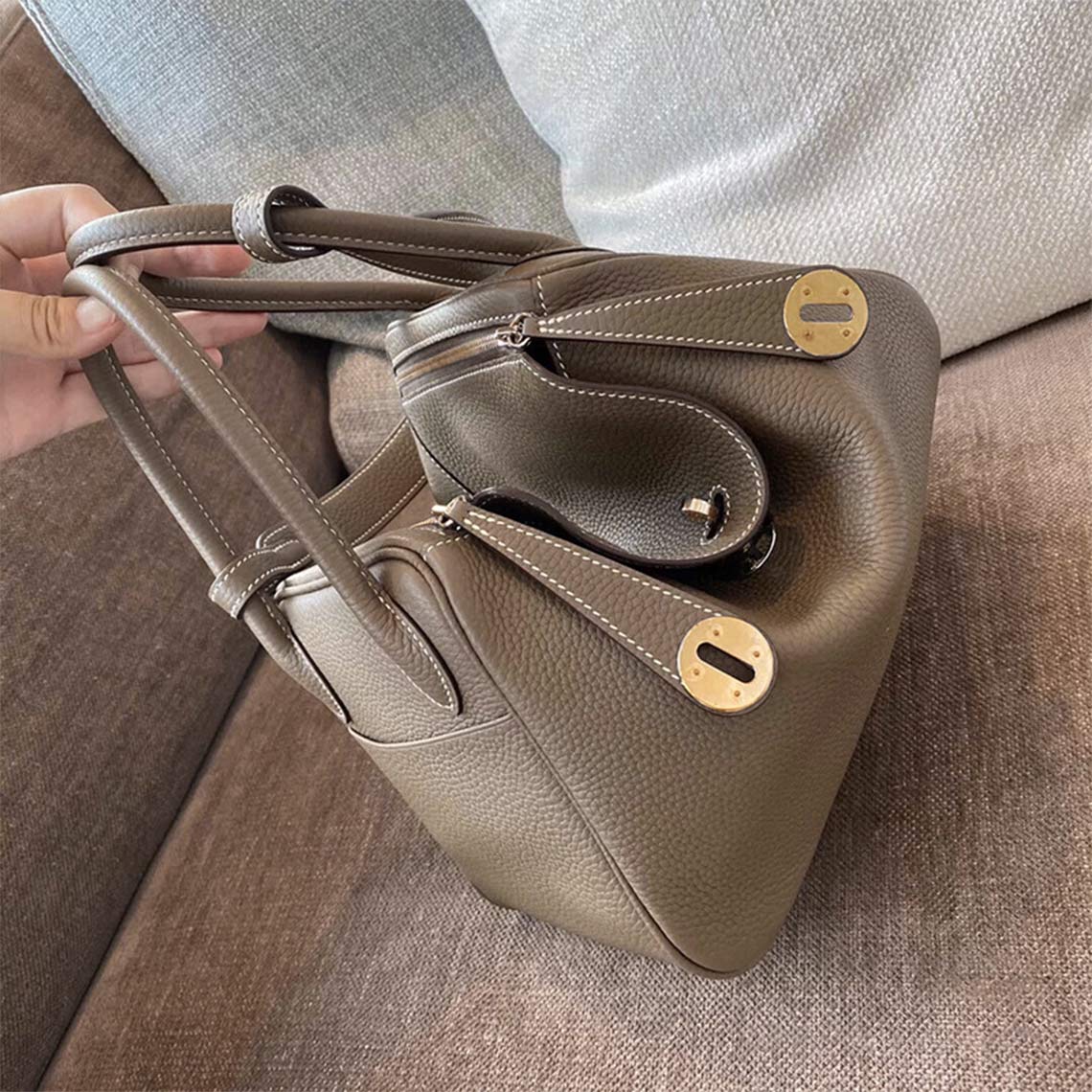 Taupe Leather Handbag | Top Handles Handbag for Women - Wirkin™
