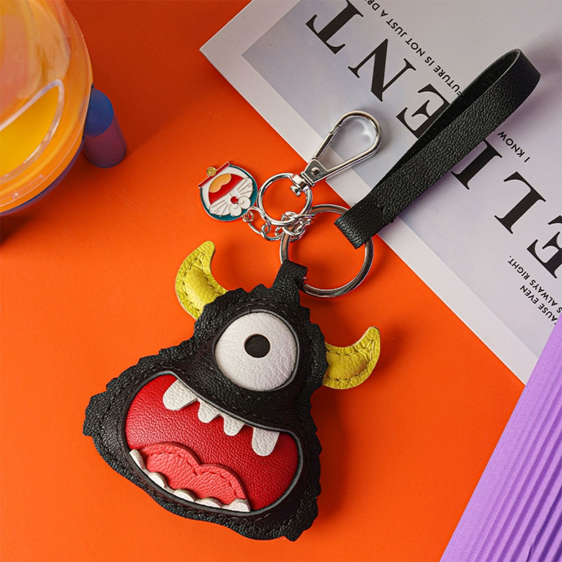Black Leather Monster Keychain Cute Design - Wirkin®
