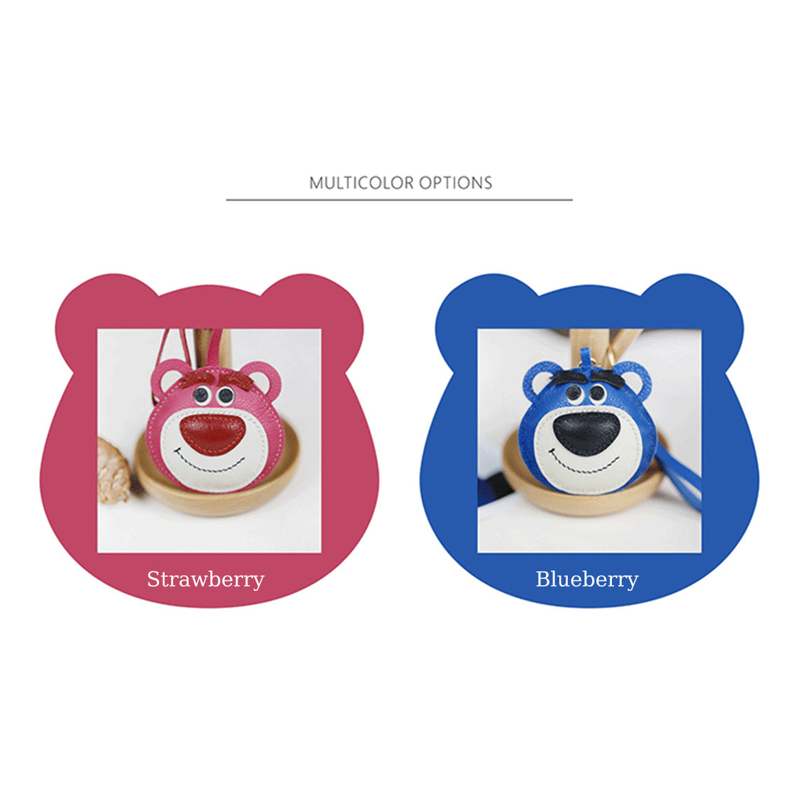 Strawberry Scent Pink Bear Leather Keychain | Blue Bear Bag Charm for Kids - Wirkin™