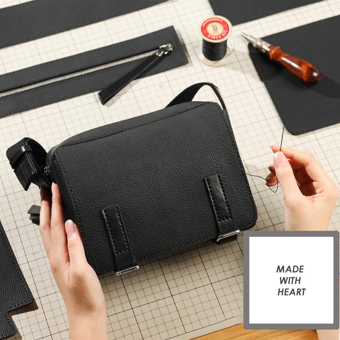 Wirkin® Top Grain Leather Men Mini Messenger Bag DIY Kit