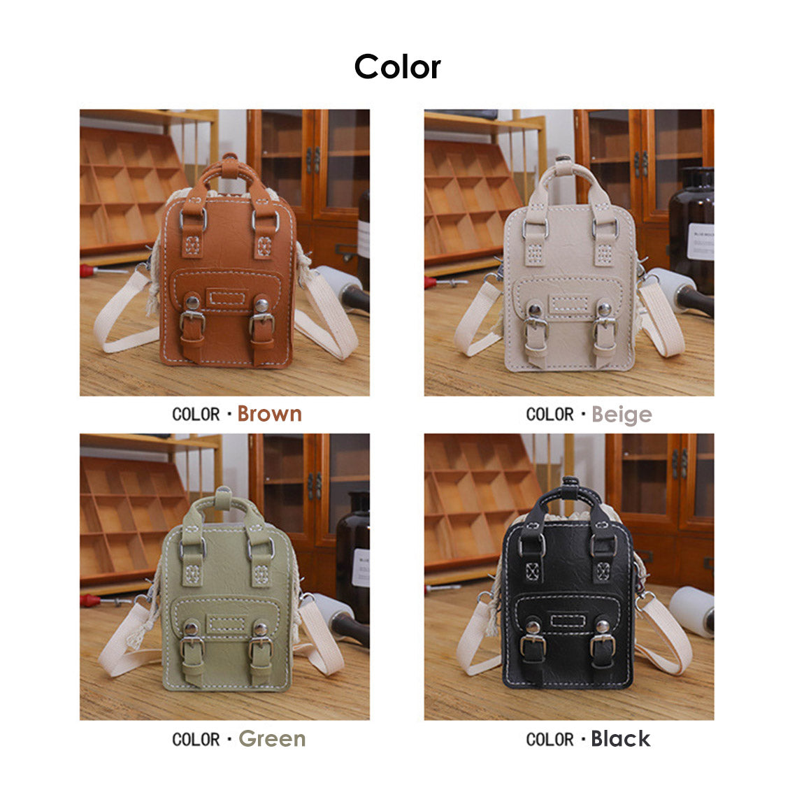 grey & Brown & Black & green messenger bag | Wirkin™ Vegan Leather Mini Crossbody Messenger Bag DIY Kit 4 Color