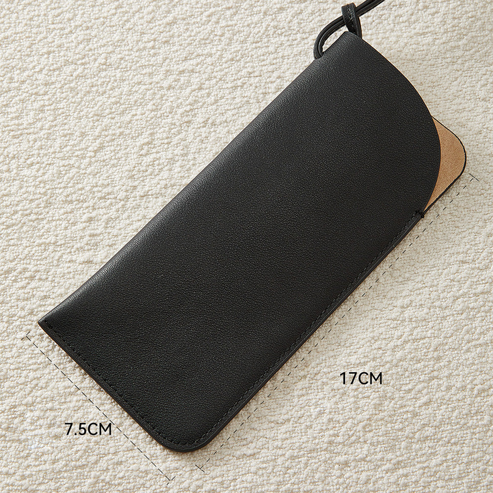 Handcrafted Genuine Leather Sunglasses Case – Portable Car Visor Sunglasses Holder with Neck Strap