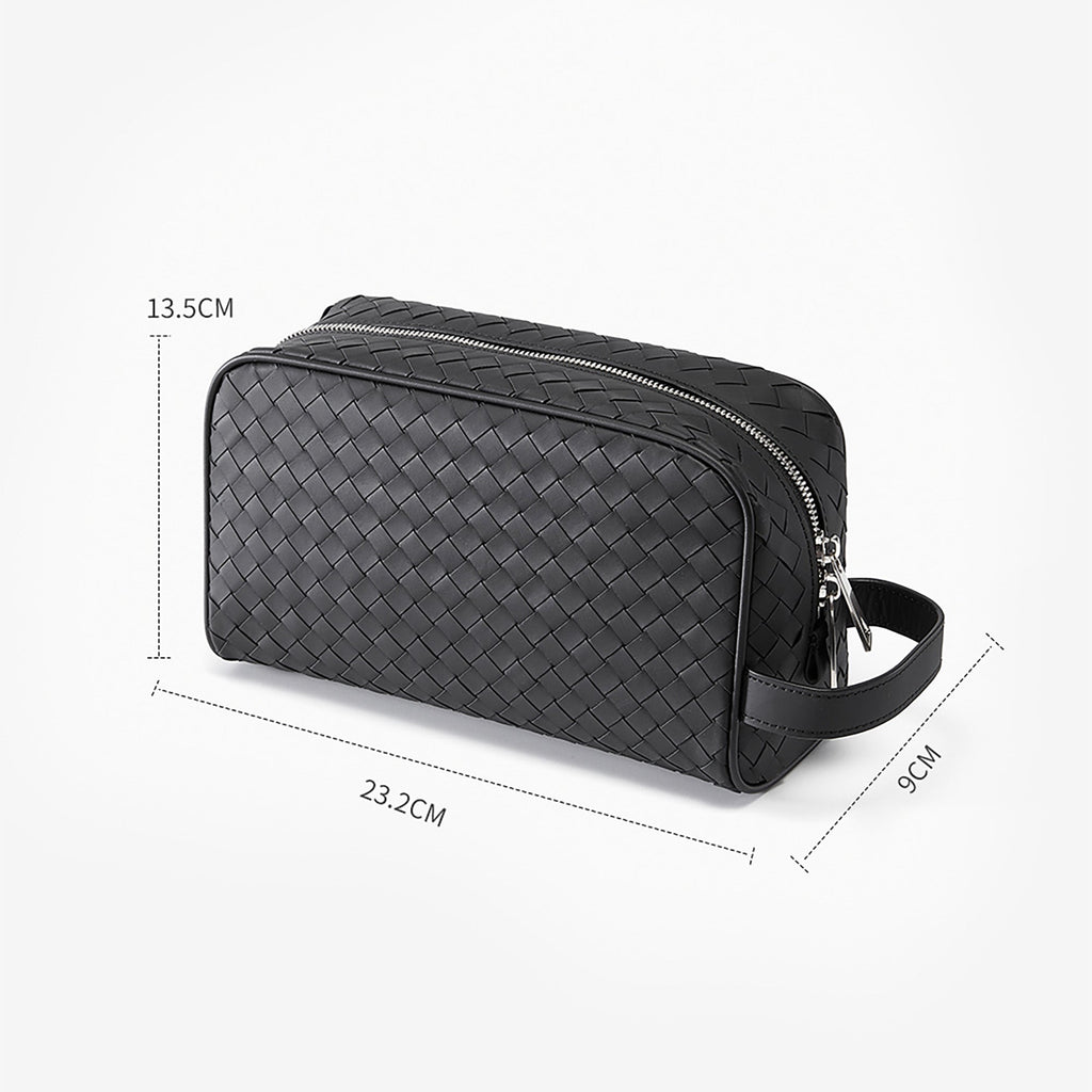 2025 New Arrival Black Woven Leather Makeup Bag - Large Capacity, Premium Cosmetic & Brush Organizer, Portable & Luxurious for Men & Women
