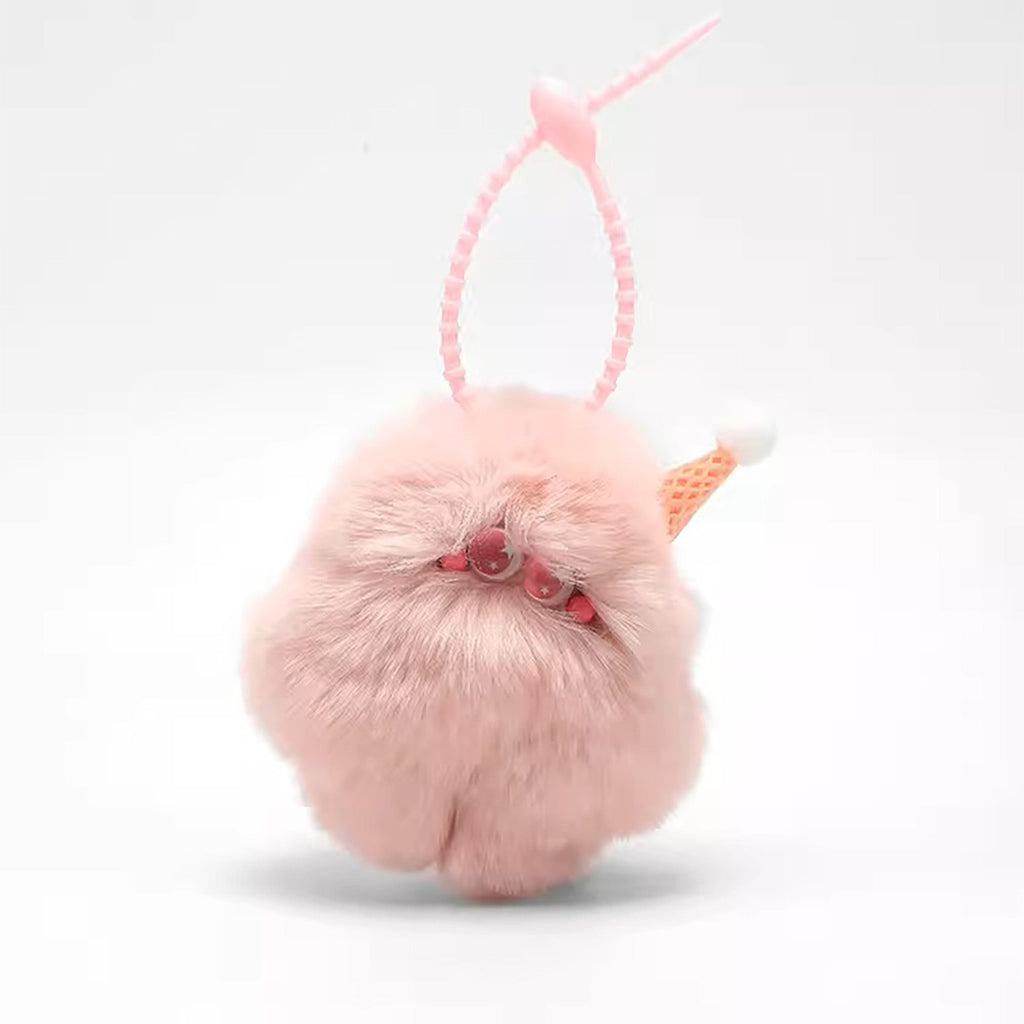 Cute ice cream bag charm, pink plush doll pendant, mink fur keychain