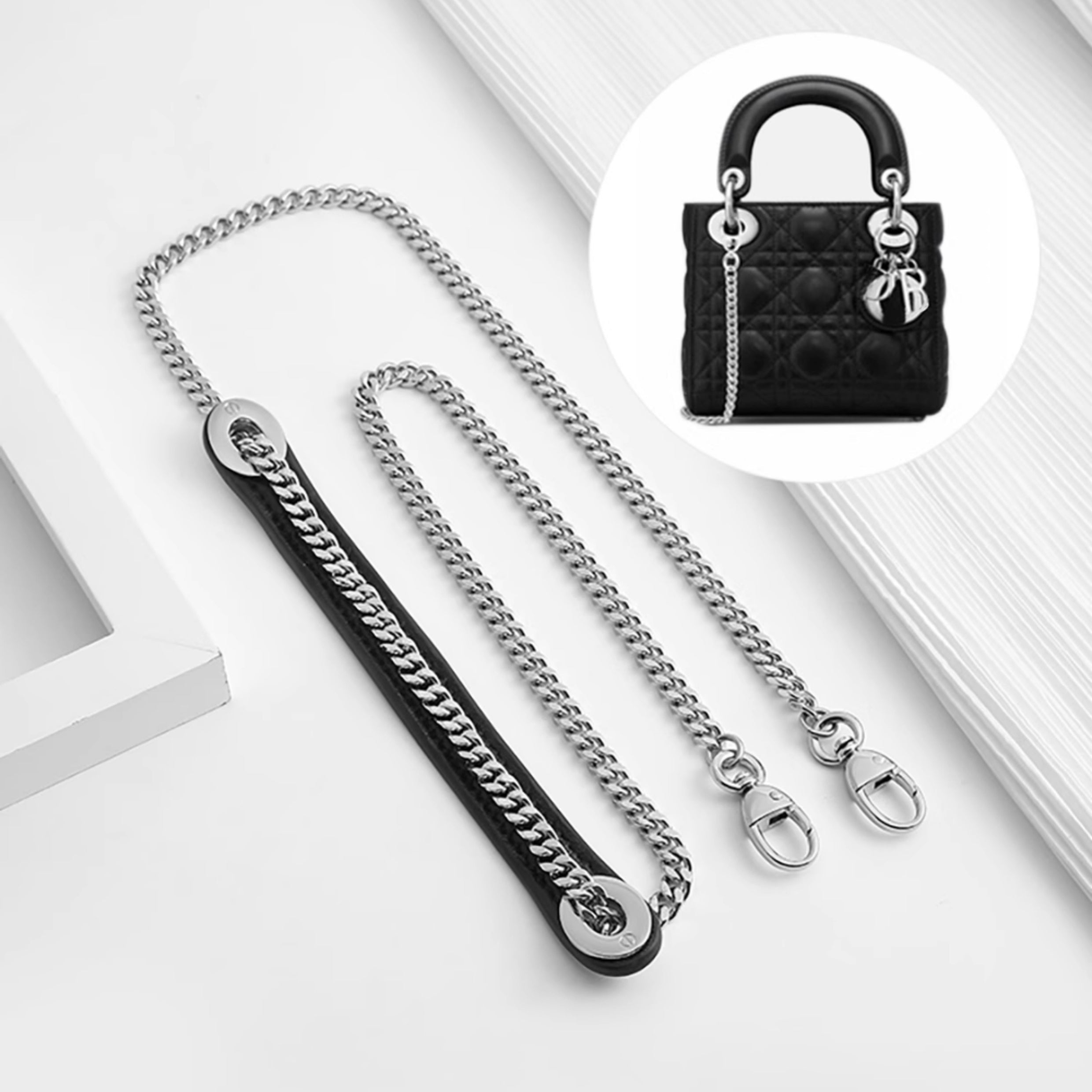 Handcrafted Crossbody Chain Strap for Lady Bag – Premium Metal Hardware, Stress-Reducing Shoulder Strap, Customizable Leather &amp; Chain Accessories