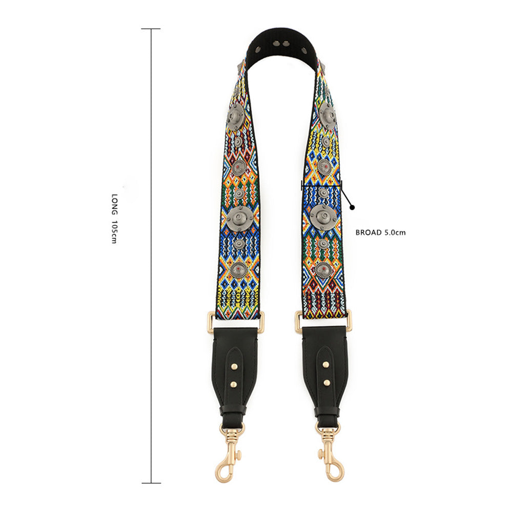 Vintage Boho Canvas Wide Shoulder Strap with Studs for Saddle Bag – Yellow Floral Print