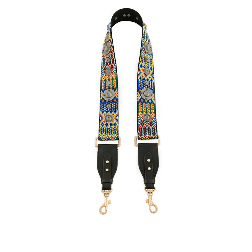 Vintage Boho Canvas Wide Shoulder Strap with Studs for Saddle Bag – Yellow Floral Print