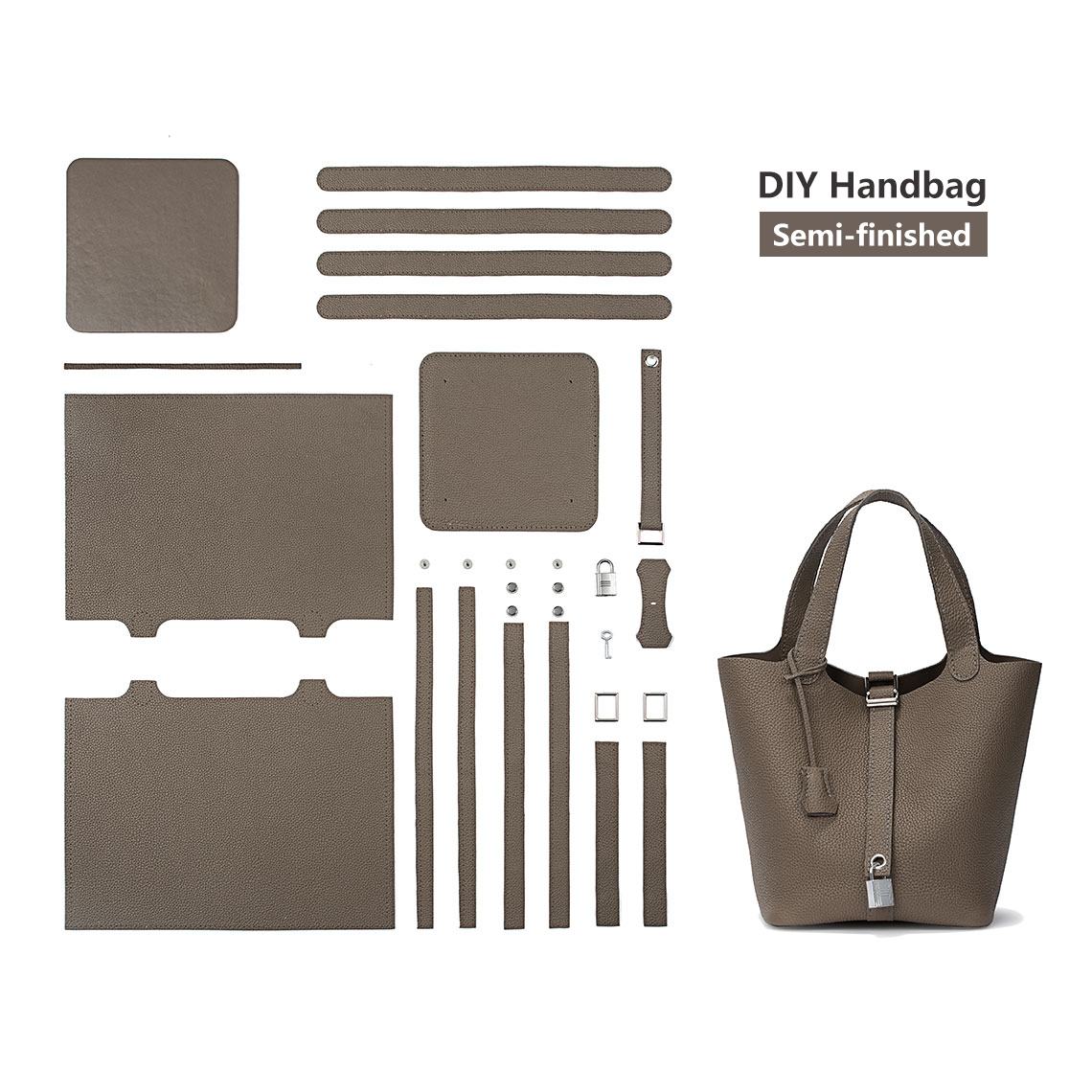 Wirkin™ Top Grain Leather Lady Picotin Lock Totes Bag DIY Kit