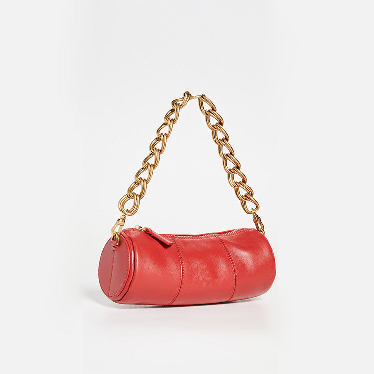 Women’s Genuine Leather Cylinder Bags with Shoulder Chains image 5