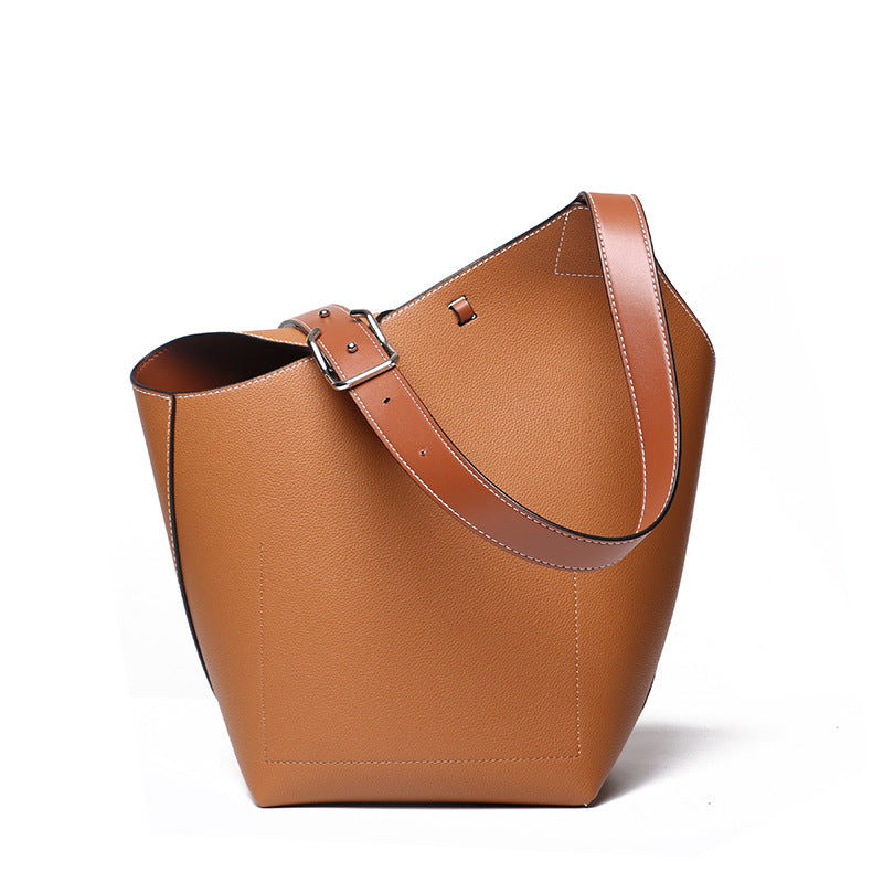 Women’s Asymmetry Genuine Leather Bucket Bags image 2