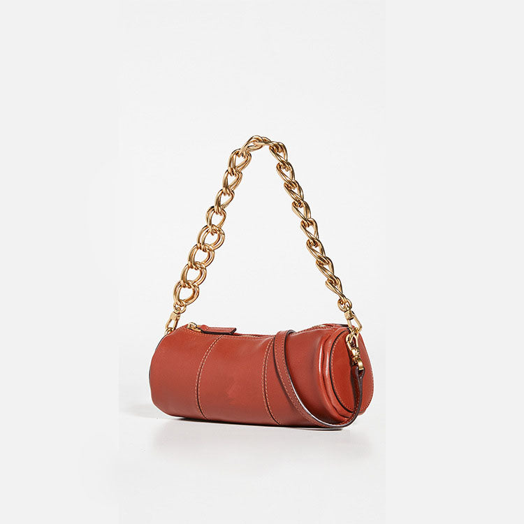Women’s Genuine Leather Cylinder Bags with Shoulder Chains image 9
