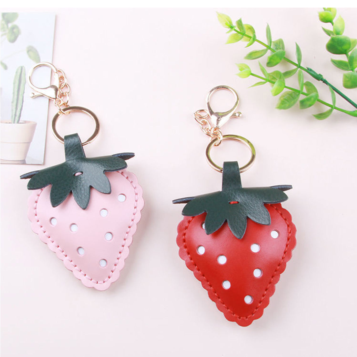 Strawberry Keychain in Pink and Red - Strawberry Bag Charm | Wirkin™