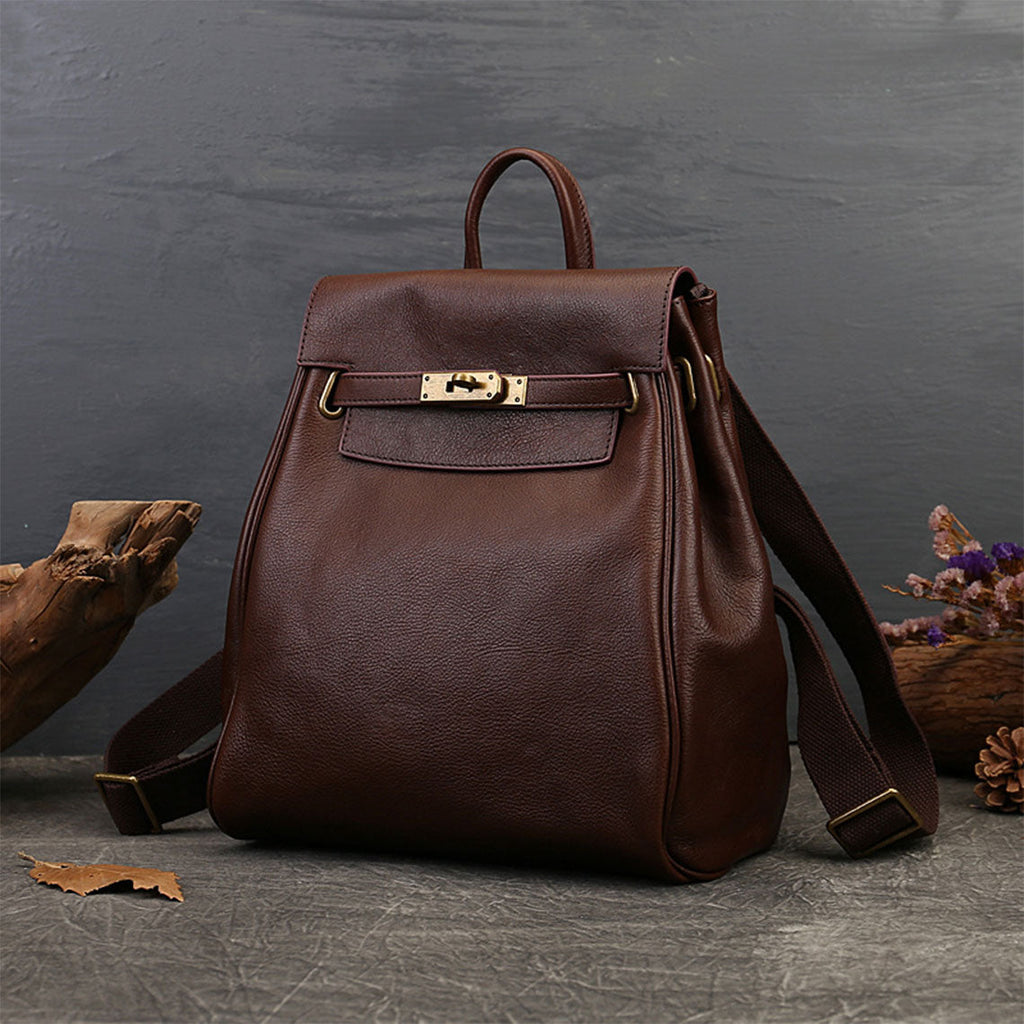 Vintage Leather Backpacks in Saddle Brown | Pebbled Genuine Leather Backpack for Women - Wirkin®