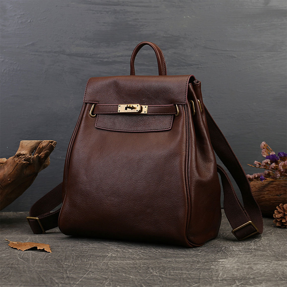 Vintage Leather Backpacks in Saddle Brown | Pebbled Genuine Leather Backpack for Women - Wirkin®