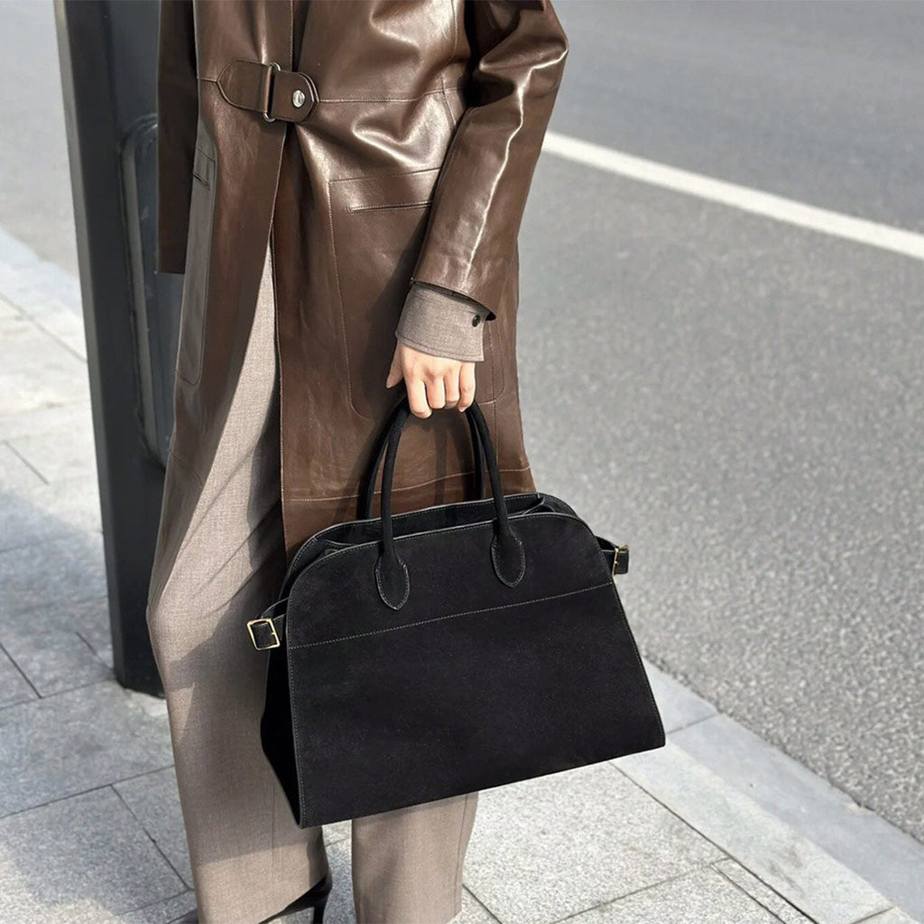 Black Leather Large Handbag for Women Work Tote Bag