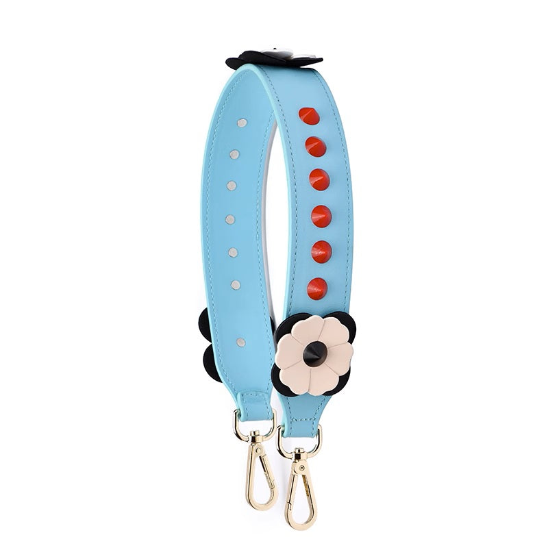 Premium Leather Shoulder Strap for Women – Floral Studded Wide Strap, High-End Replacement Strap for Handbags, Chic and Versatile Bag Accessory