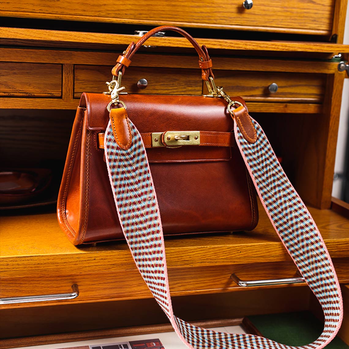 Handmade Webbing Crossbody Bag Straps with Real Leather Details - Wirkin®