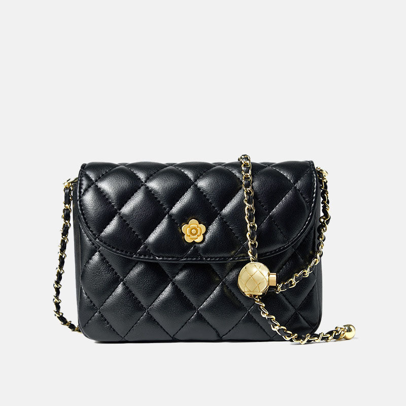 Women’s Black Genuine Leather Vintage Quilted Chain Crossbody Shoulder Bag image