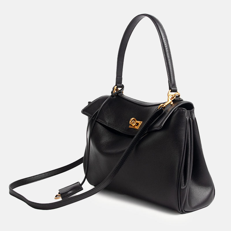 Women’s Black Leather Lock Crossbody Shoulder Bag image 3