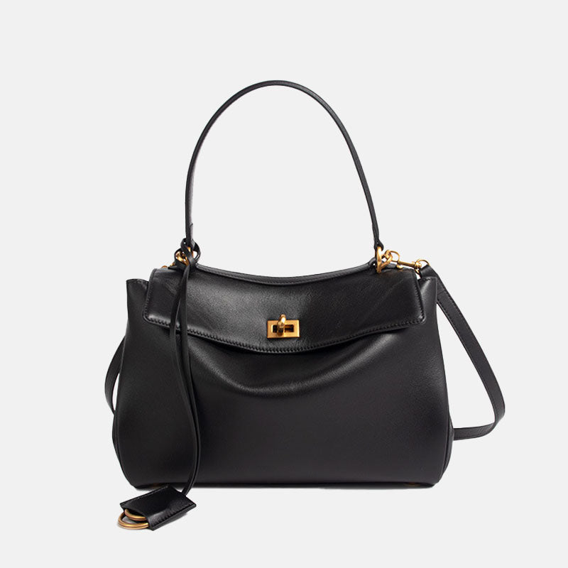 Women’s Black Leather Lock Crossbody Shoulder Bag image 2