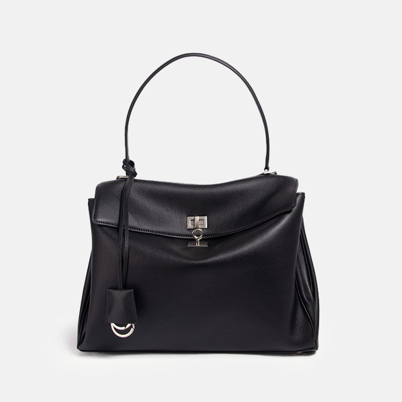 Women’s Black Leather Lock Crossbody Shoulder Bag image 6