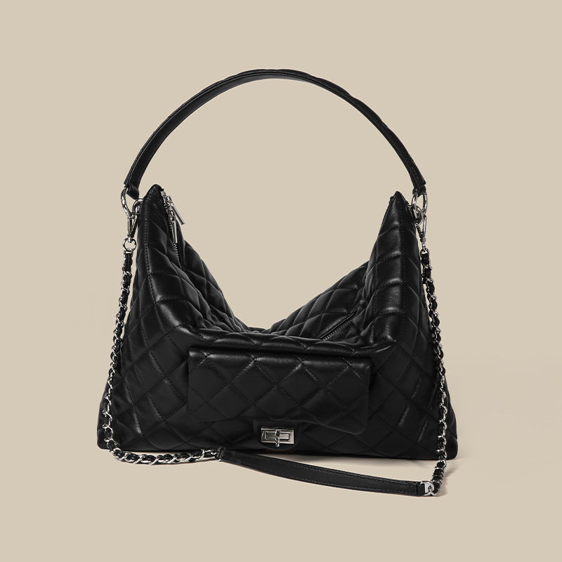 Women’s Black Leather Quilted Tote Crossbody Shoulder Hobo Bag image 2