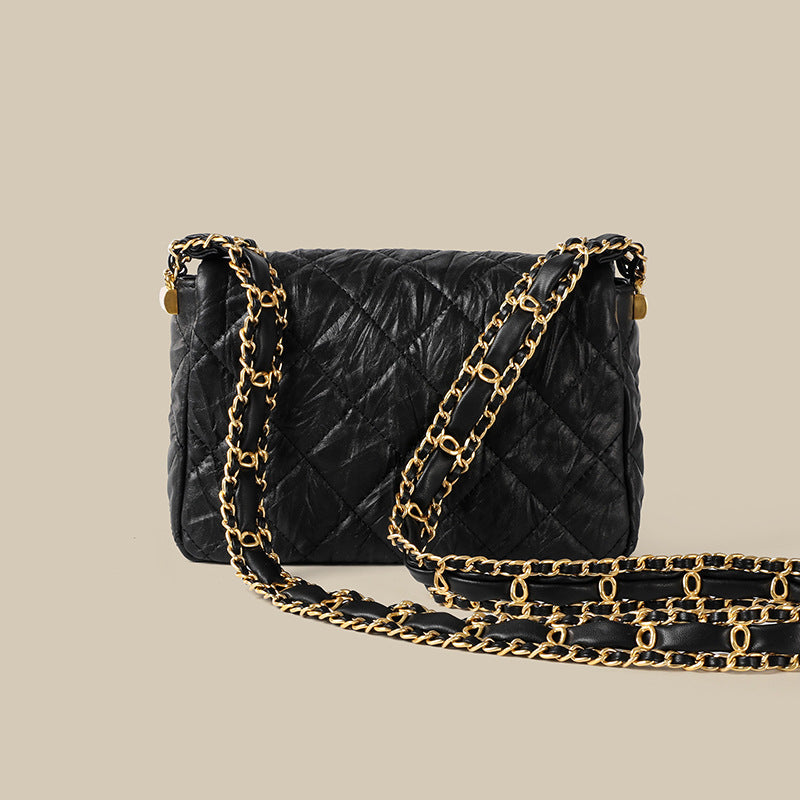 Women’s Black Matte Quilted Genuine Leather Lock Buckle Chain Shoulder Crossbody Bag image 4