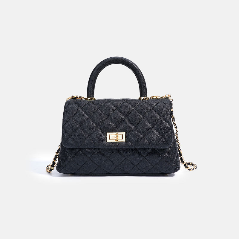 Women’s Black Caviar Textured Lambskin Quilted Crossbody Chain Top Handle Bag image