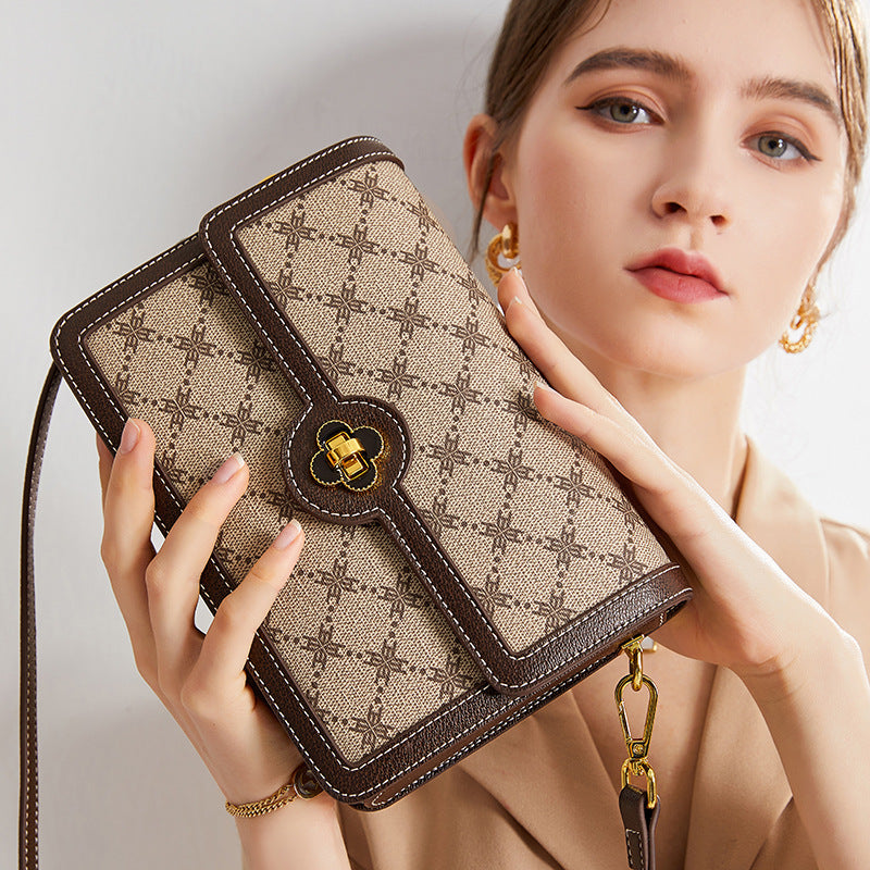Women’s Brown Leather Purse with Print Detail image 2