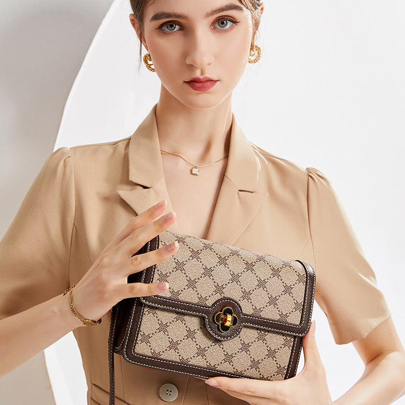 Women’s Brown Leather Purse with Print Detail image 3