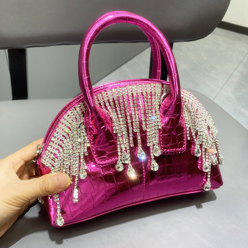 Women’s Metallic Crossbody Bag with Fringe and Chain Strap image 2