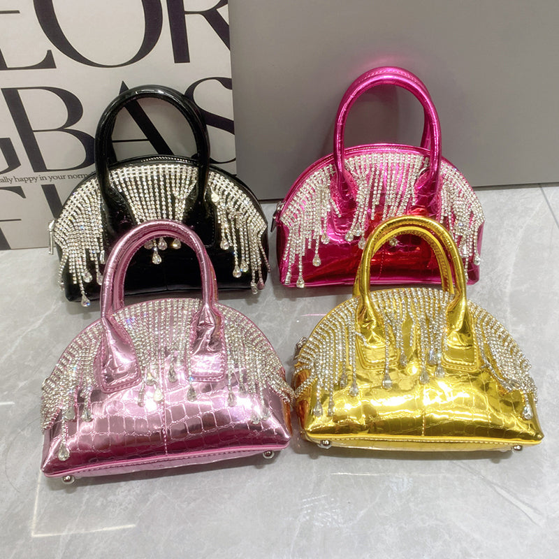 Women’s Metallic Crossbody Bag with Fringe and Chain Strap image 3