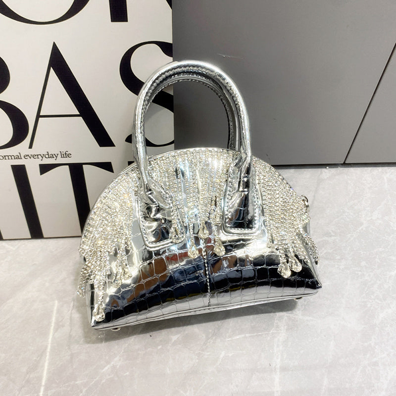 Women’s Metallic Crossbody Bag with Fringe and Chain Strap image 5