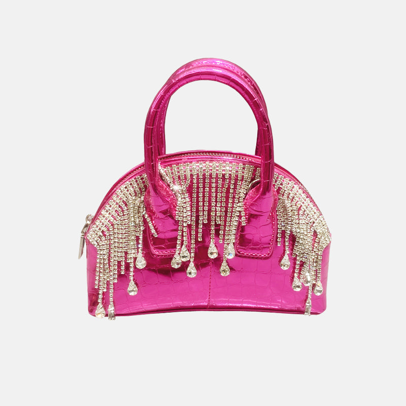 Women’s Metallic Crossbody Bag with Fringe and Chain Strap image