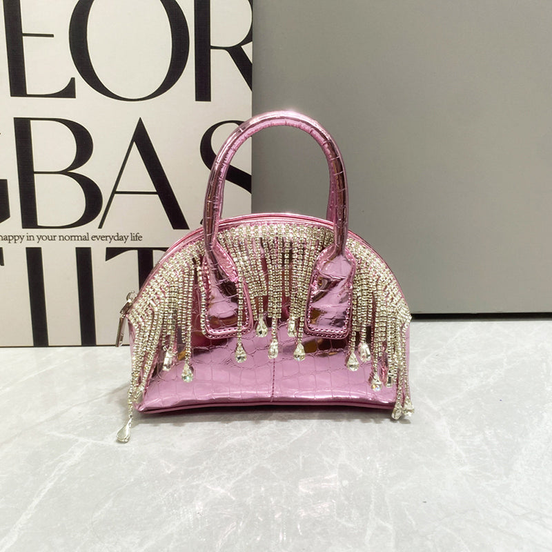 Women’s Metallic Crossbody Bag with Fringe and Chain Strap image 6