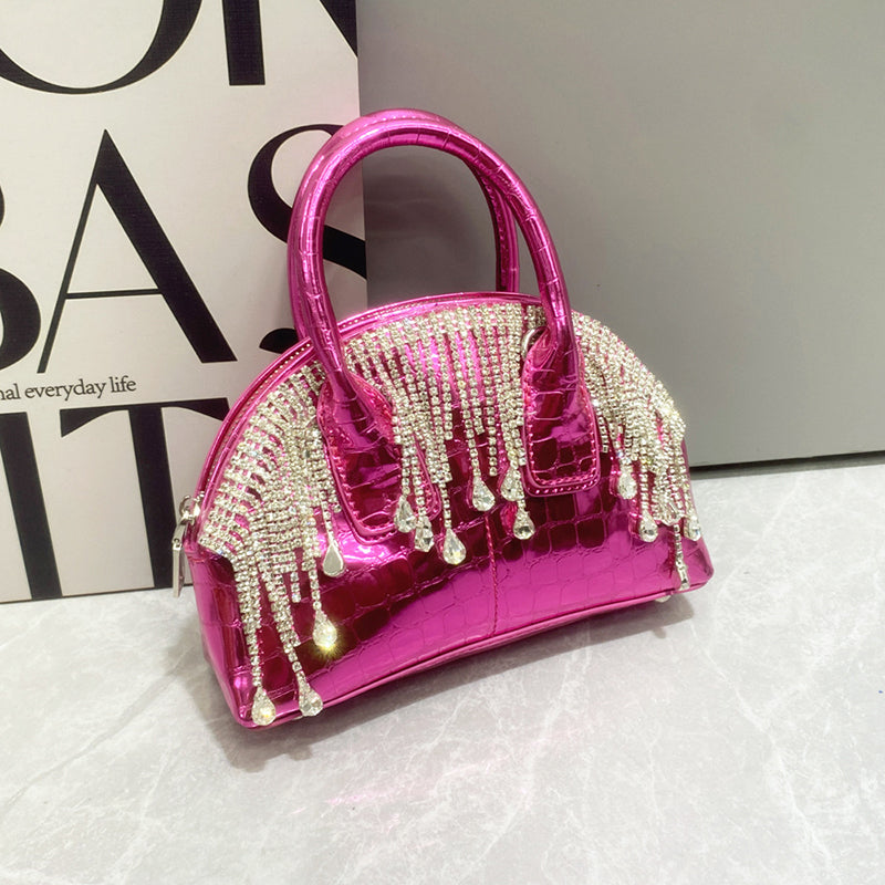 Women’s Metallic Crossbody Bag with Fringe and Chain Strap image 7