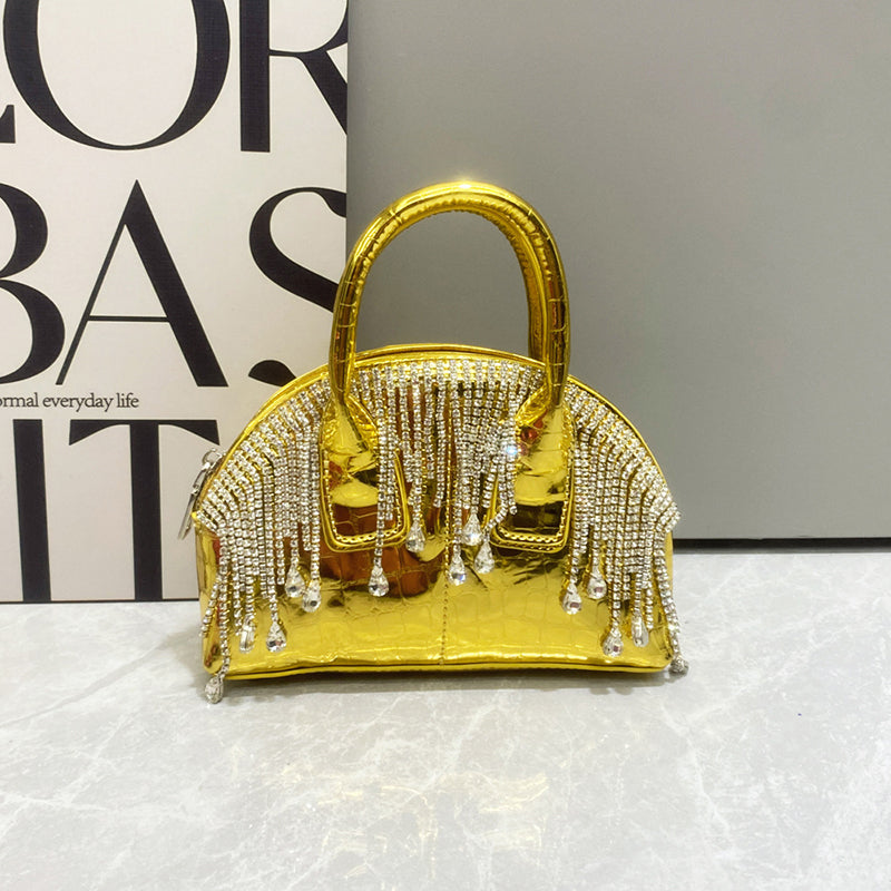 Women’s Metallic Crossbody Bag with Fringe and Chain Strap image 8