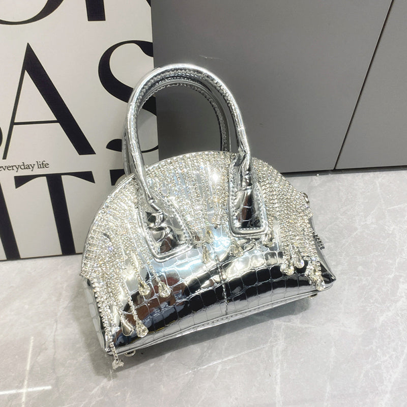 Women’s Metallic Crossbody Bag with Fringe and Chain Strap image 10
