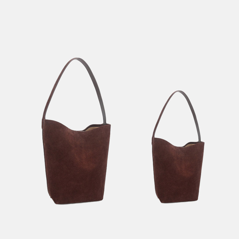 Women’s Coffee Vintage Suede Top-Grain Leather Shoulder Bucket Bag image 2