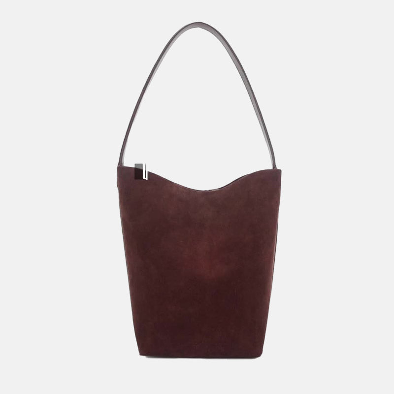 Women’s Coffee Vintage Suede Top-Grain Leather Shoulder Bucket Bag image