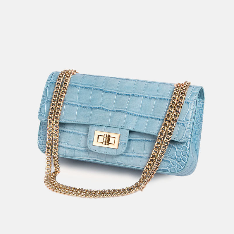 Women’s Crocodile Genuine Leather Lock Crossbody Chain Bag image 7