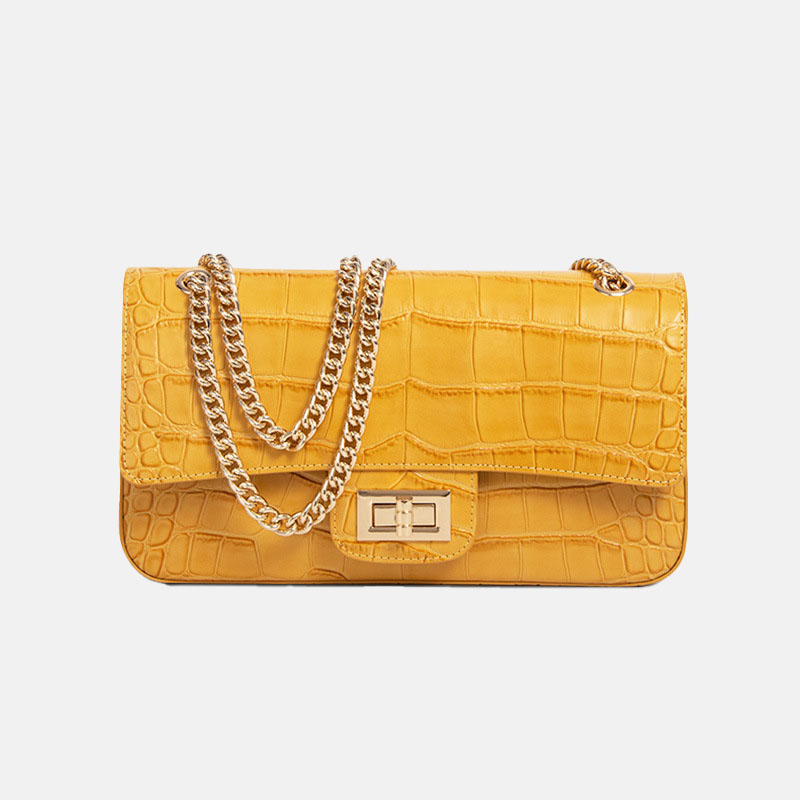 Women’s Crocodile Genuine Leather Lock Crossbody Chain Bag image 4