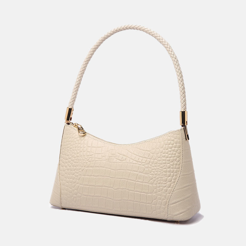Women’s Crocodile Print Genuine Leather Zipper Baguette Bag image 4