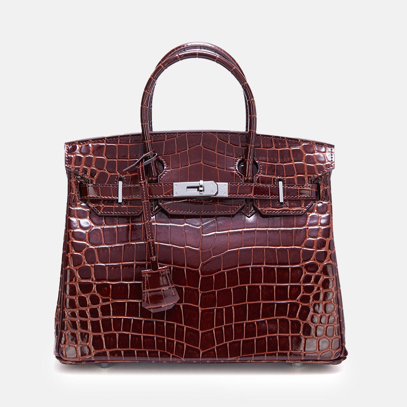 Women’s Crocodile Split Leather Top Handle Bag In Silver Lock image 13