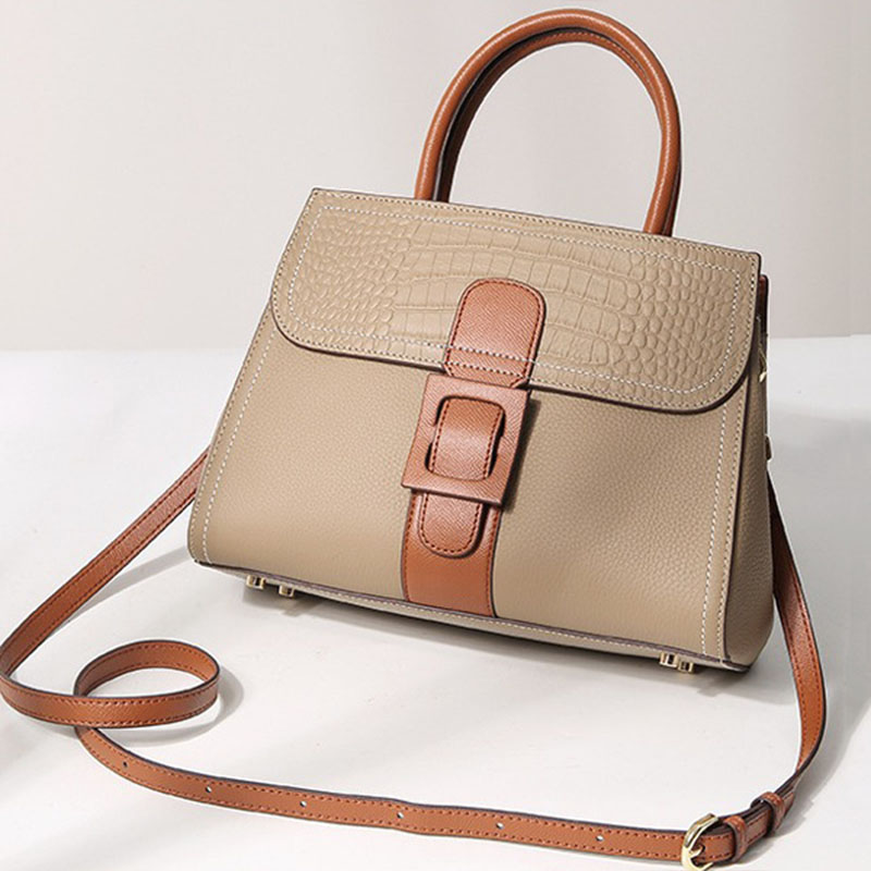 Women’s Elephant Grey Crocodile Leather Contrast Buckle Top Handle Bag image 2