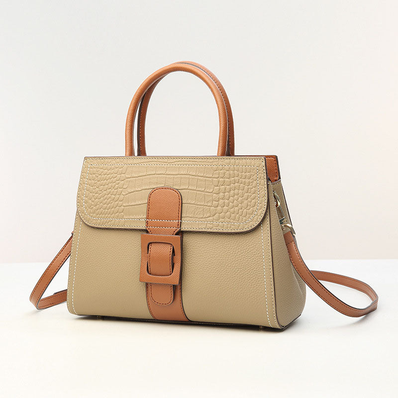 Women’s Elephant Grey Crocodile Leather Contrast Buckle Top Handle Bag image