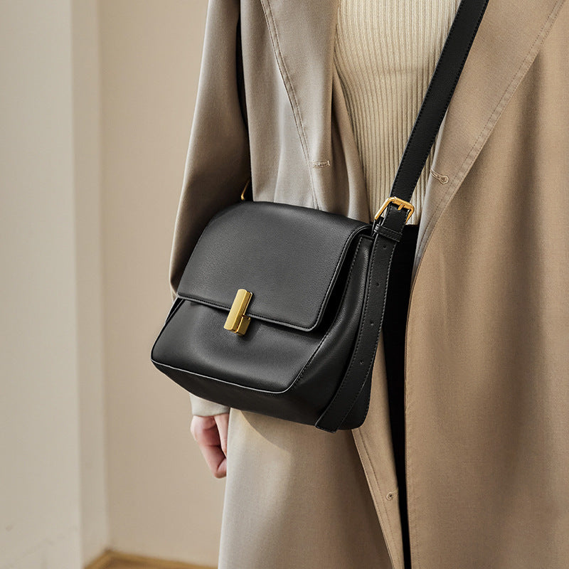 Women’s Flap Lock Buckle Crossbody Shoulder Baguette Bag In Genuine Leather image 6