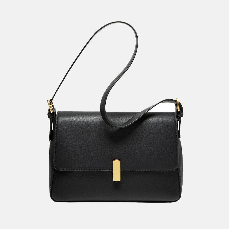 Women’s Flap Lock Buckle Crossbody Shoulder Baguette Bag In Genuine Leather image