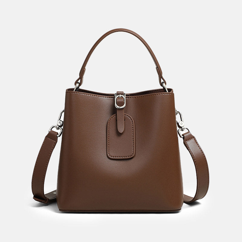 Women’s Genuine Leather Buckle Closure Shoulder Bucket Bag image