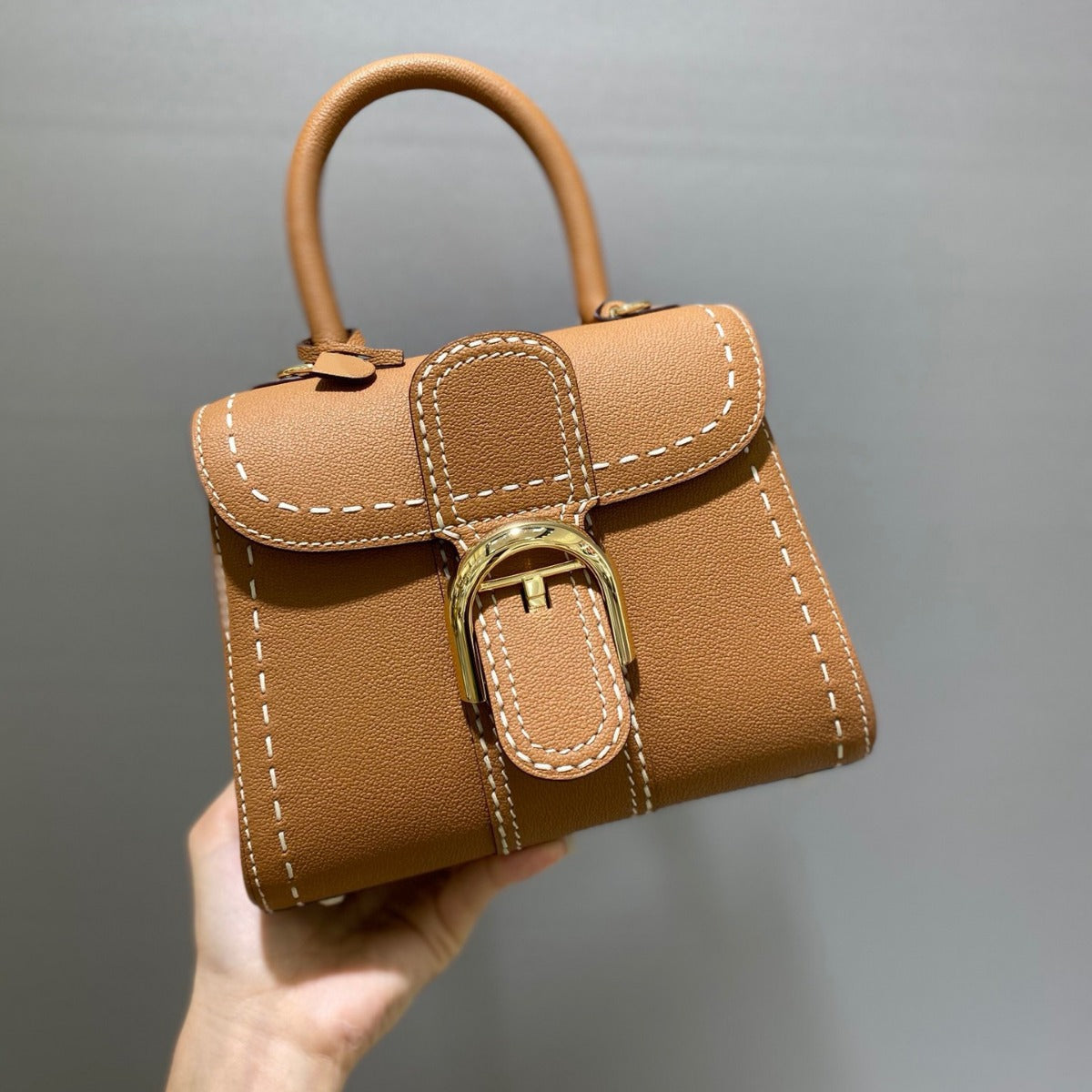 Women’s Genuine Leather Buckle Closure Top Handle Bag with Crossbody Strap image 2